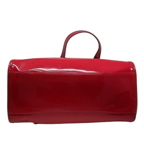 TED BAKER Purse Red Patent Bag Pockets Zip Gold Tone Hardware Satchel - Picture 8 of 14